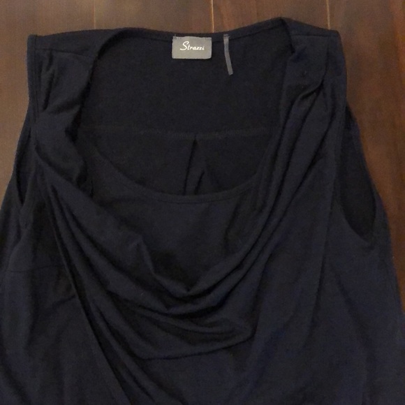 Strazzi small navy blue sleeveless long top with cowl neck & overlapped bottom - Picture 5 of 7